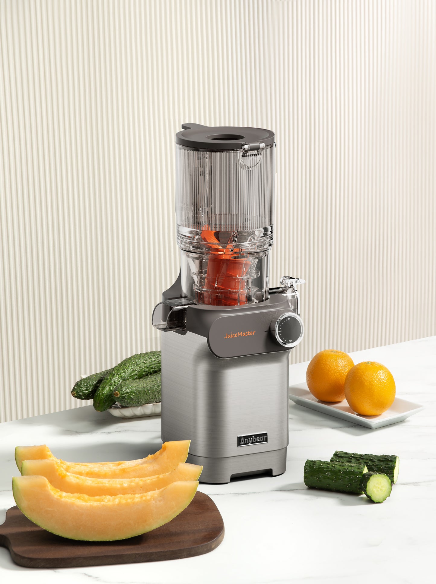 Cold Press Juicer, Amumu Slow Masticating Machines with 4.3" Extra Large Feed Chute Fit Whole Fruits & Vegetables Easy Clean Self Feeding Effortless for Batch Juicing, High Juice Yield, BPA Free 250W( silver)