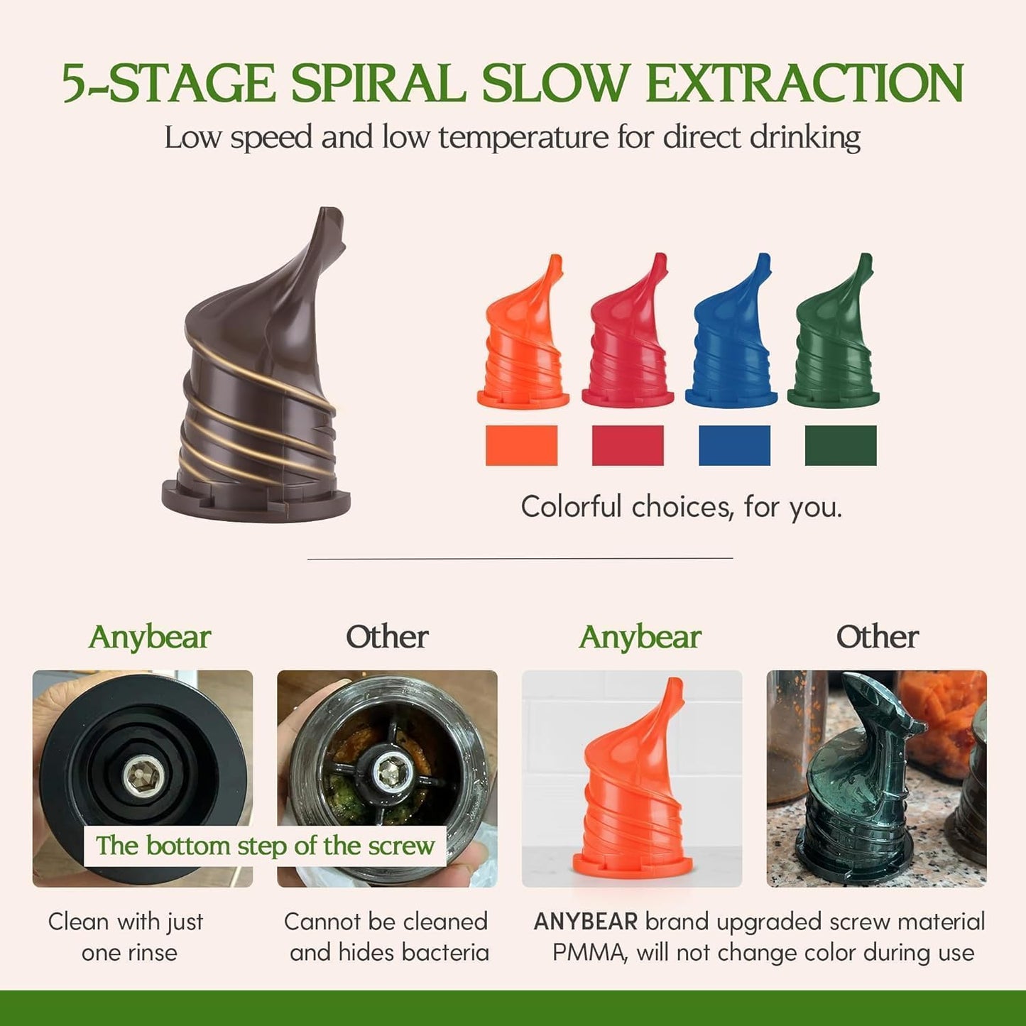 Anybear Cold Press Juicer, 200W Masticating Slow Juicer 4.3" Large Feed Chute Fit Whole Fruits Vegetables | Upgraded Auger | Tritan Materials | BPA Free | Juice Recipes (Argent)