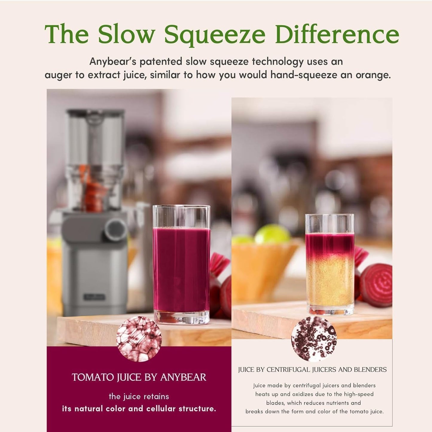 Anybear Cold Press Juicer, 200W Masticating Slow Juicer 4.3" Large Feed Chute Fit Whole Fruits Vegetables | Upgraded Auger | Tritan Materials | BPA Free | Juice Recipes (Argent)