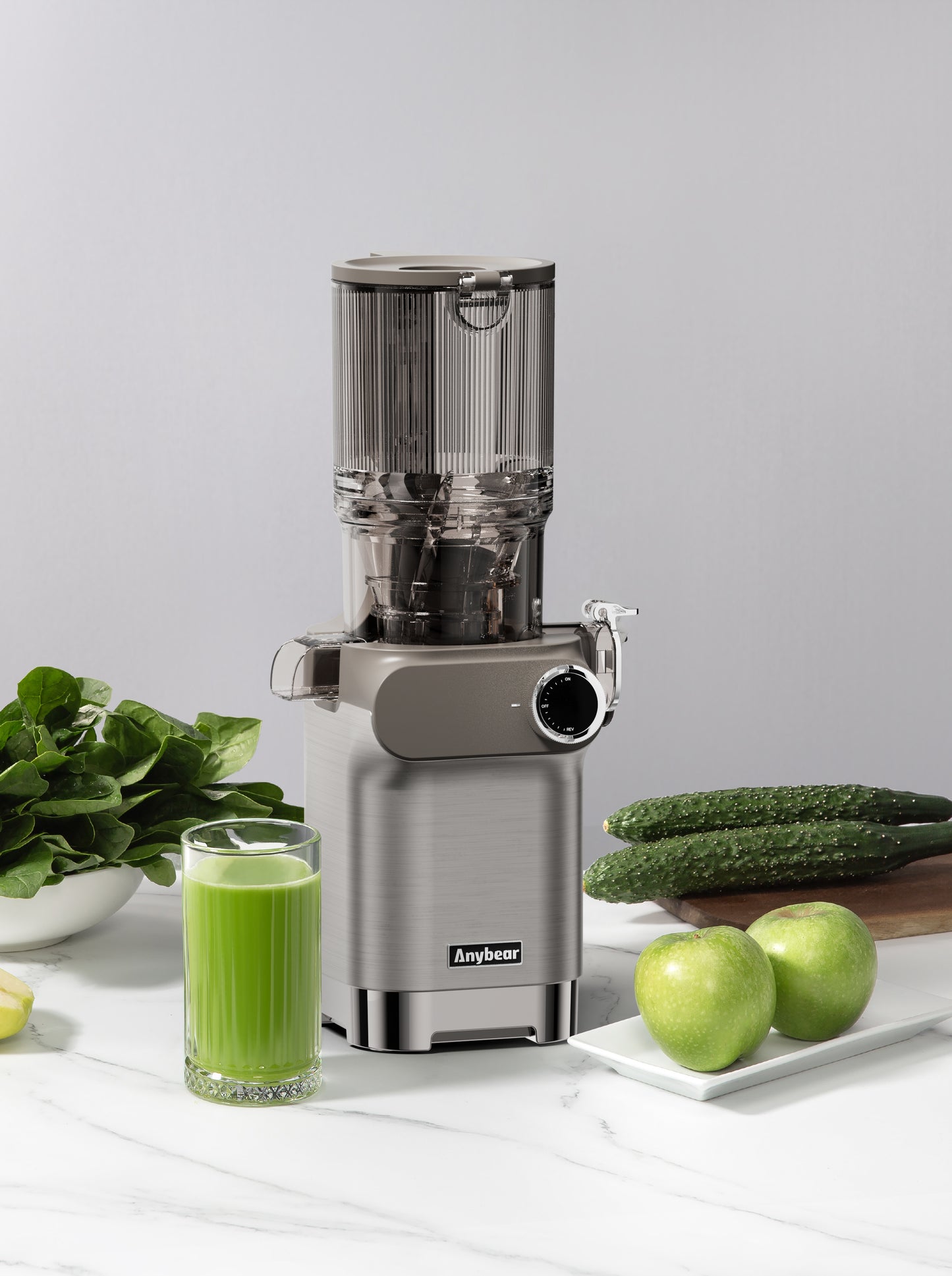 Cold Press Juicer, Amumu Slow Masticating Machines with 4.3" Extra Large Feed Chute Fit Whole Fruits & Vegetables Easy Clean Self Feeding Effortless for Batch Juicing, High Juice Yield, BPA Free 250W（ silver）