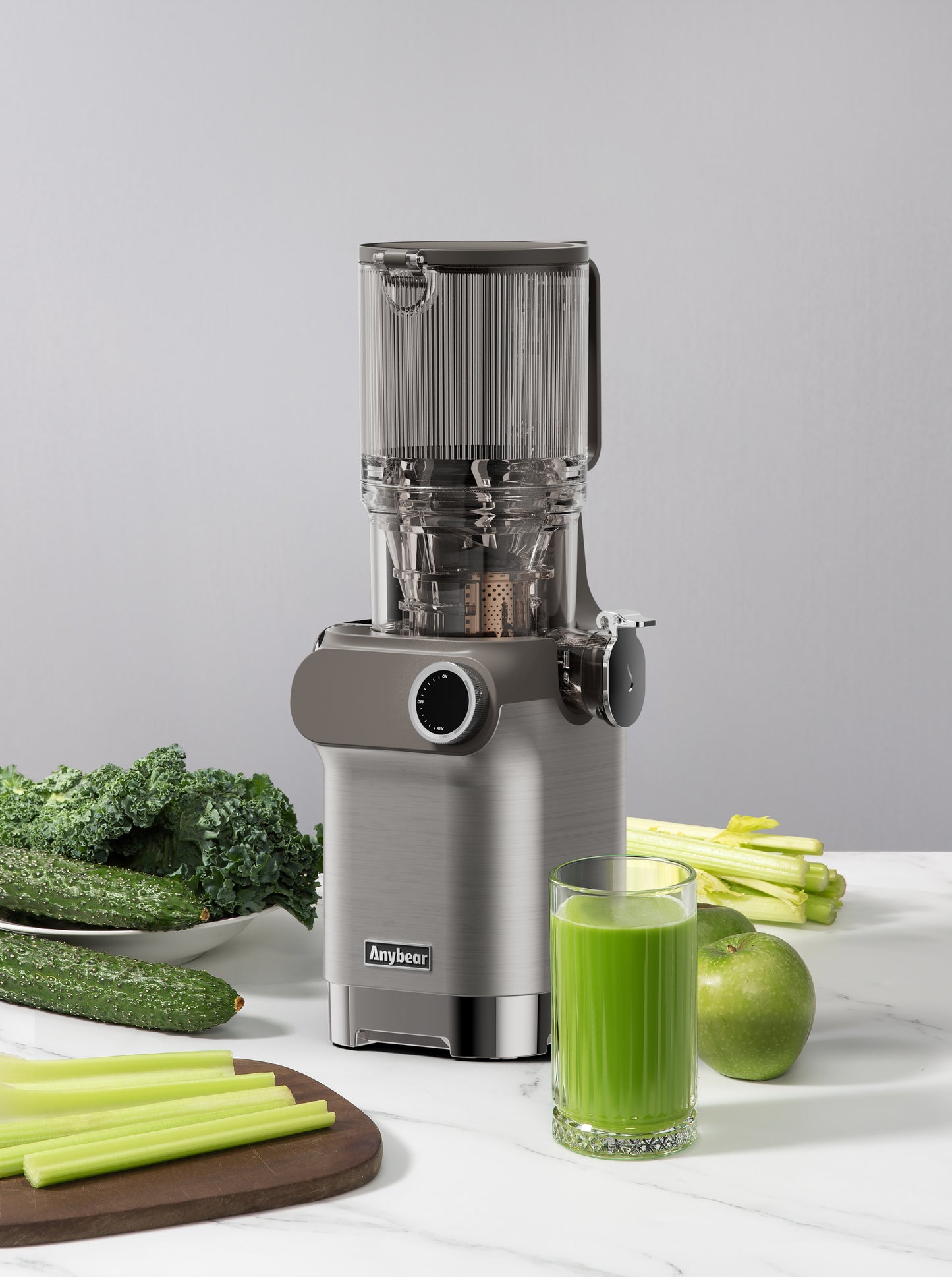 Cold Press Juicer, Amumu Slow Masticating Machines with 4.3" Extra Large Feed Chute Fit Whole Fruits & Vegetables Easy Clean Self Feeding Effortless for Batch Juicing, High Juice Yield, BPA Free 250W（ silver）